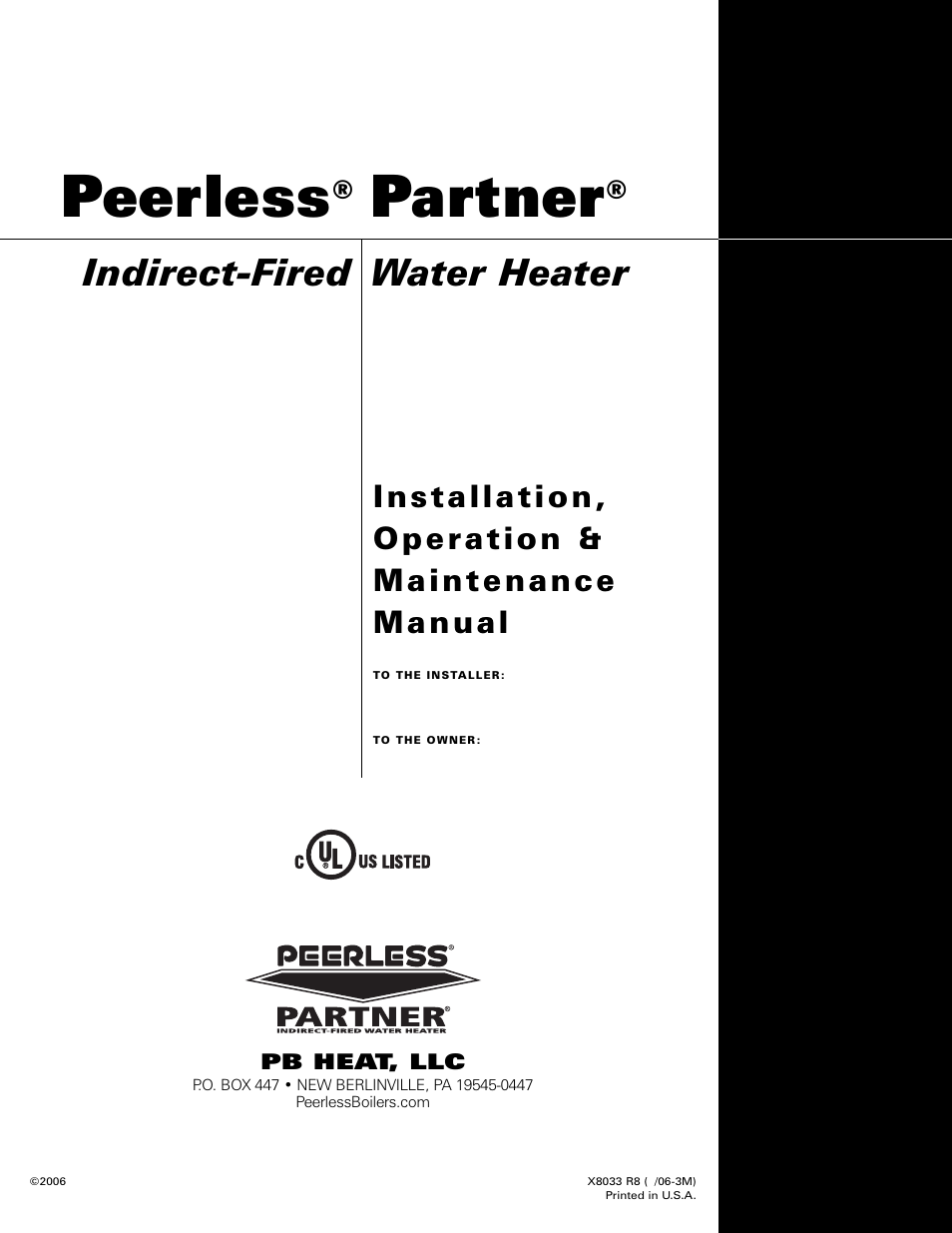 Partner, Peerless, Water heater | Indirect-fired | Whirlpool Indirect-Fired Water Heater User Manual | Page 12 / 12