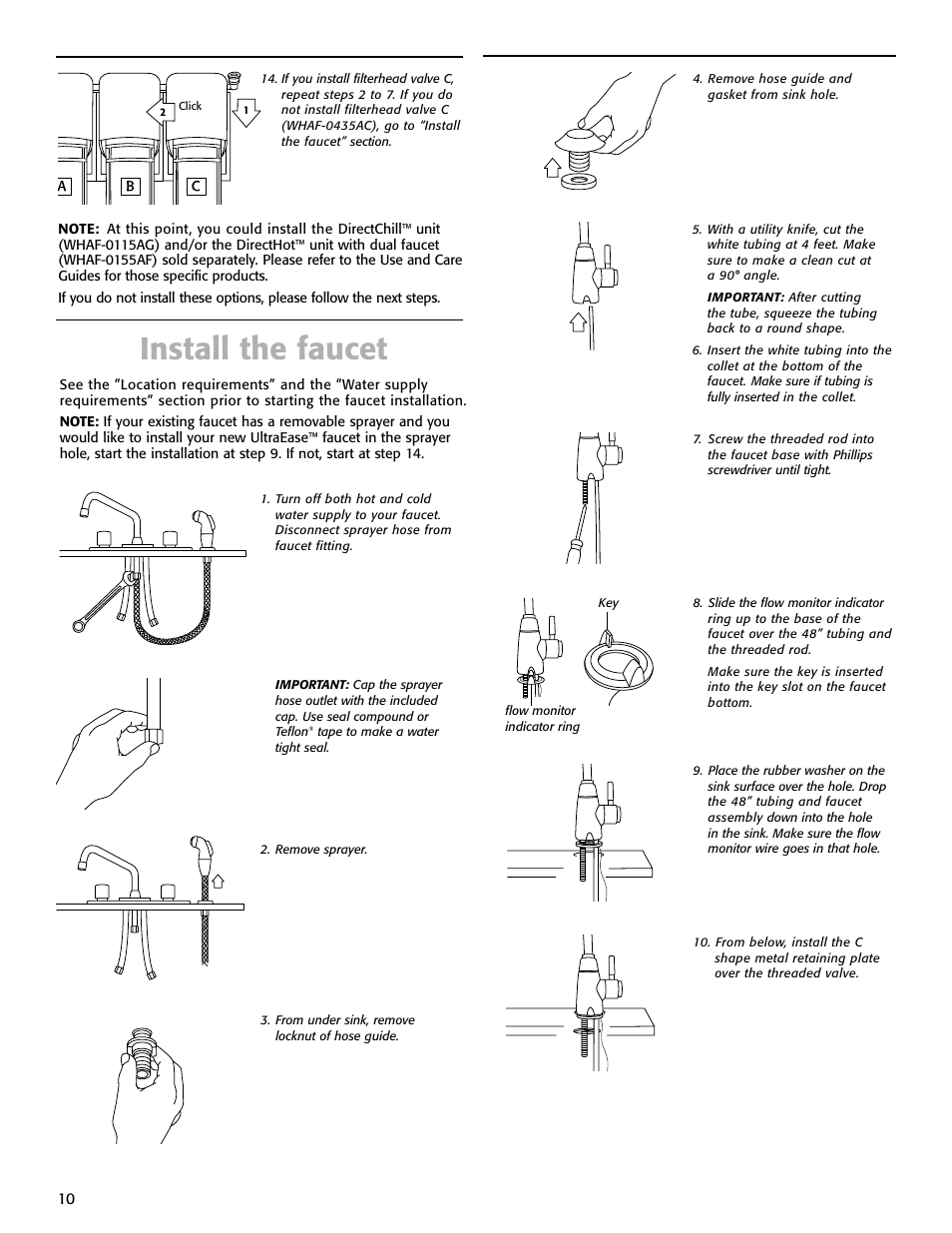 Install the faucet | Whirlpool WHAB-6015 User Manual | Page 10 / 35