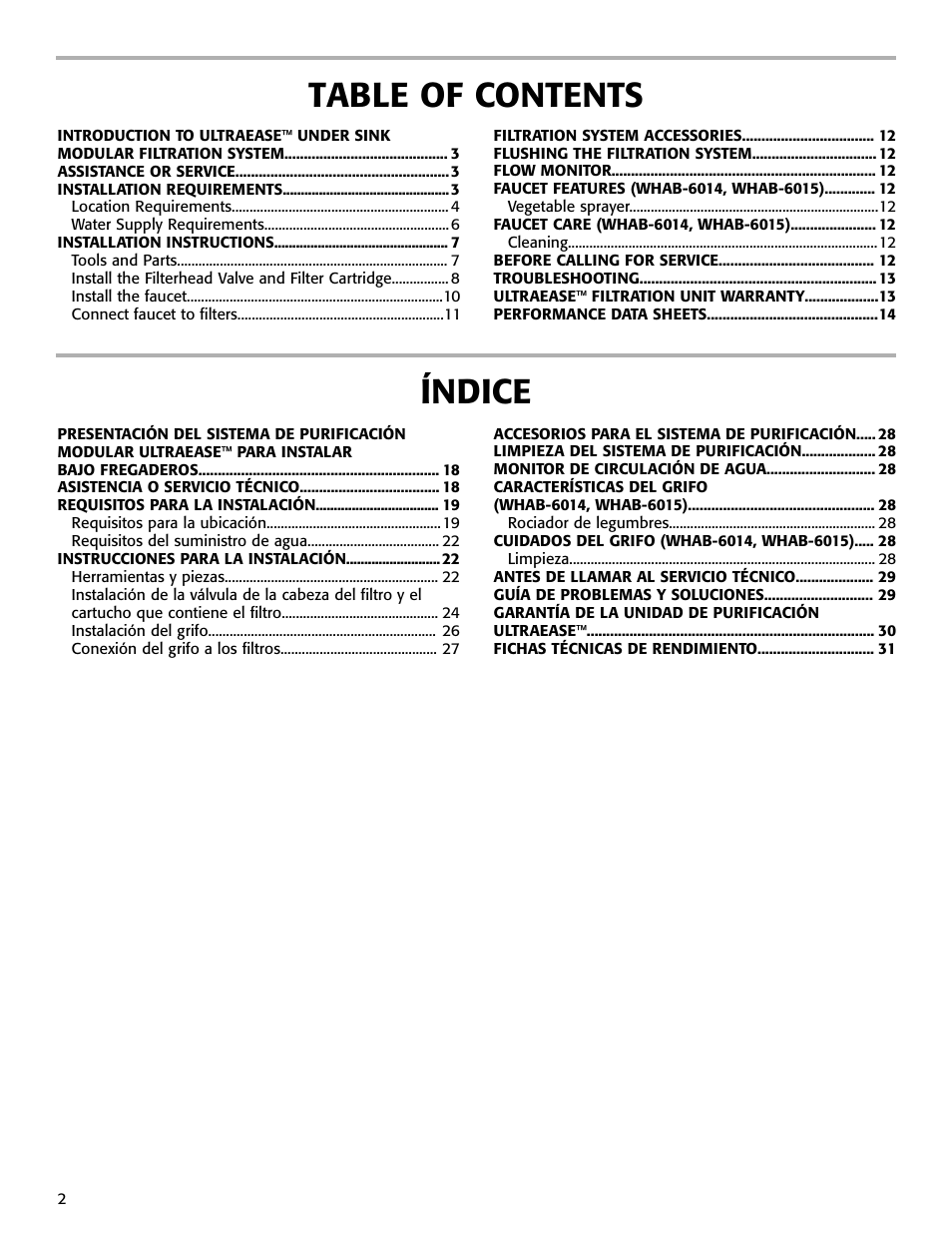 Table of contents índice | Whirlpool WHAB-6015 User Manual | Page 2 / 35