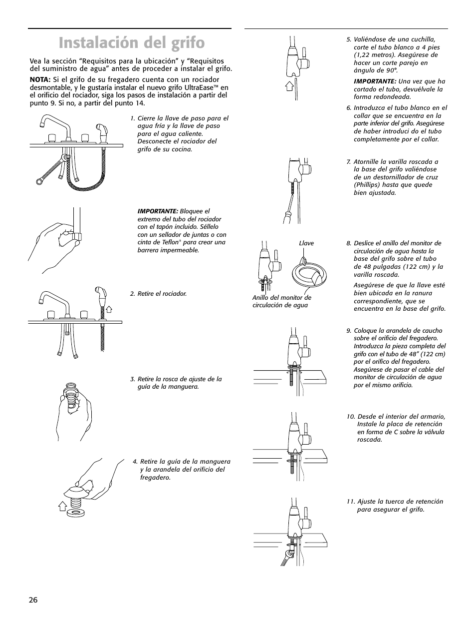 Instalación del grifo | Whirlpool WHAB-6015 User Manual | Page 26 / 35