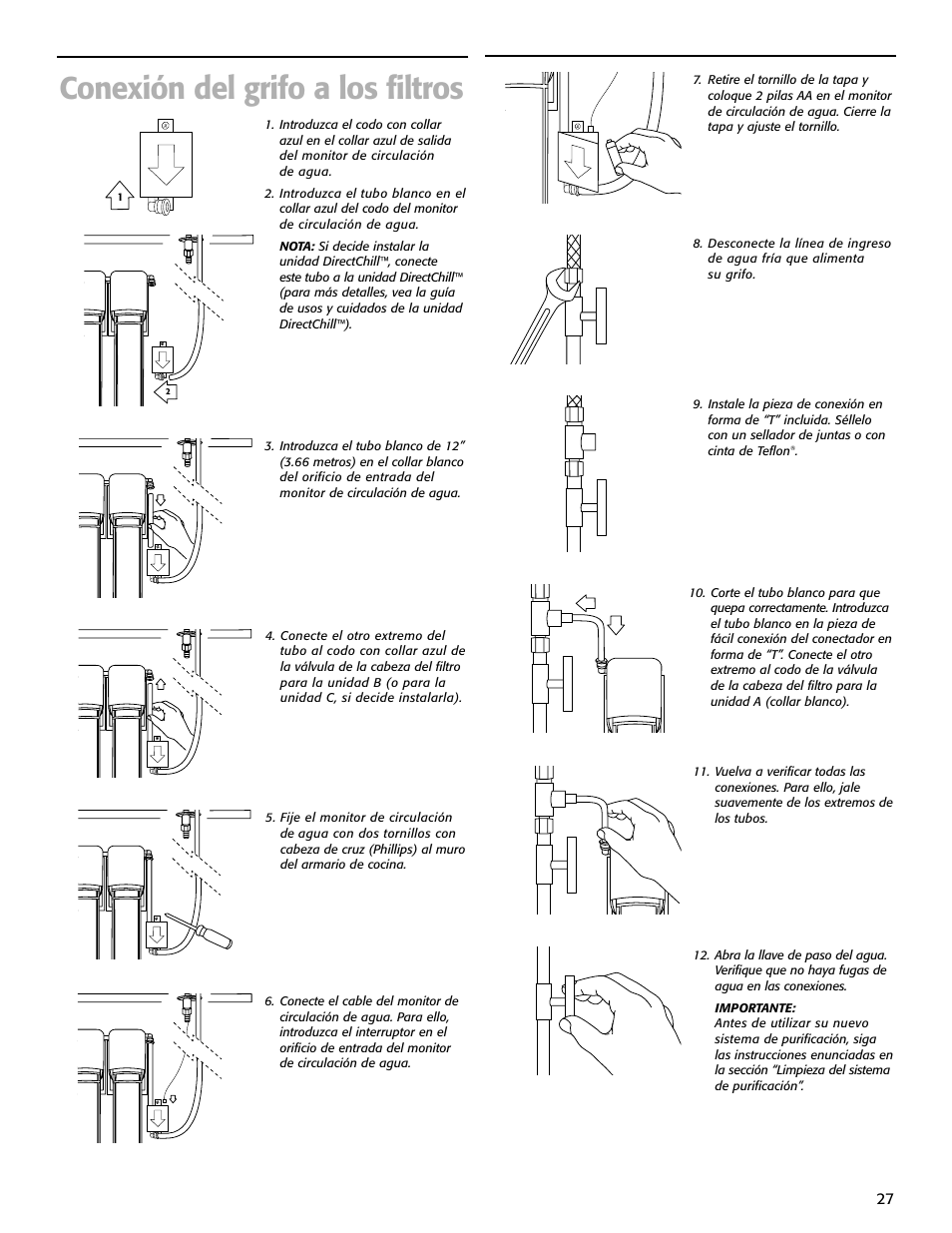 Conexión del grifo a los filtros | Whirlpool WHAB-6015 User Manual | Page 27 / 35