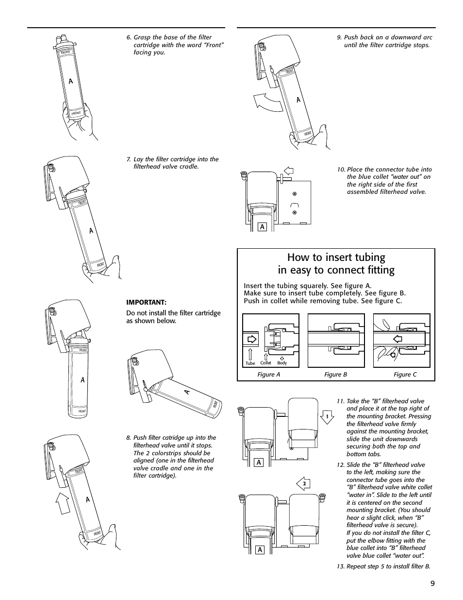 How to insert tubing in easy to connect fitting | Whirlpool WHAB-6015 User Manual | Page 9 / 35