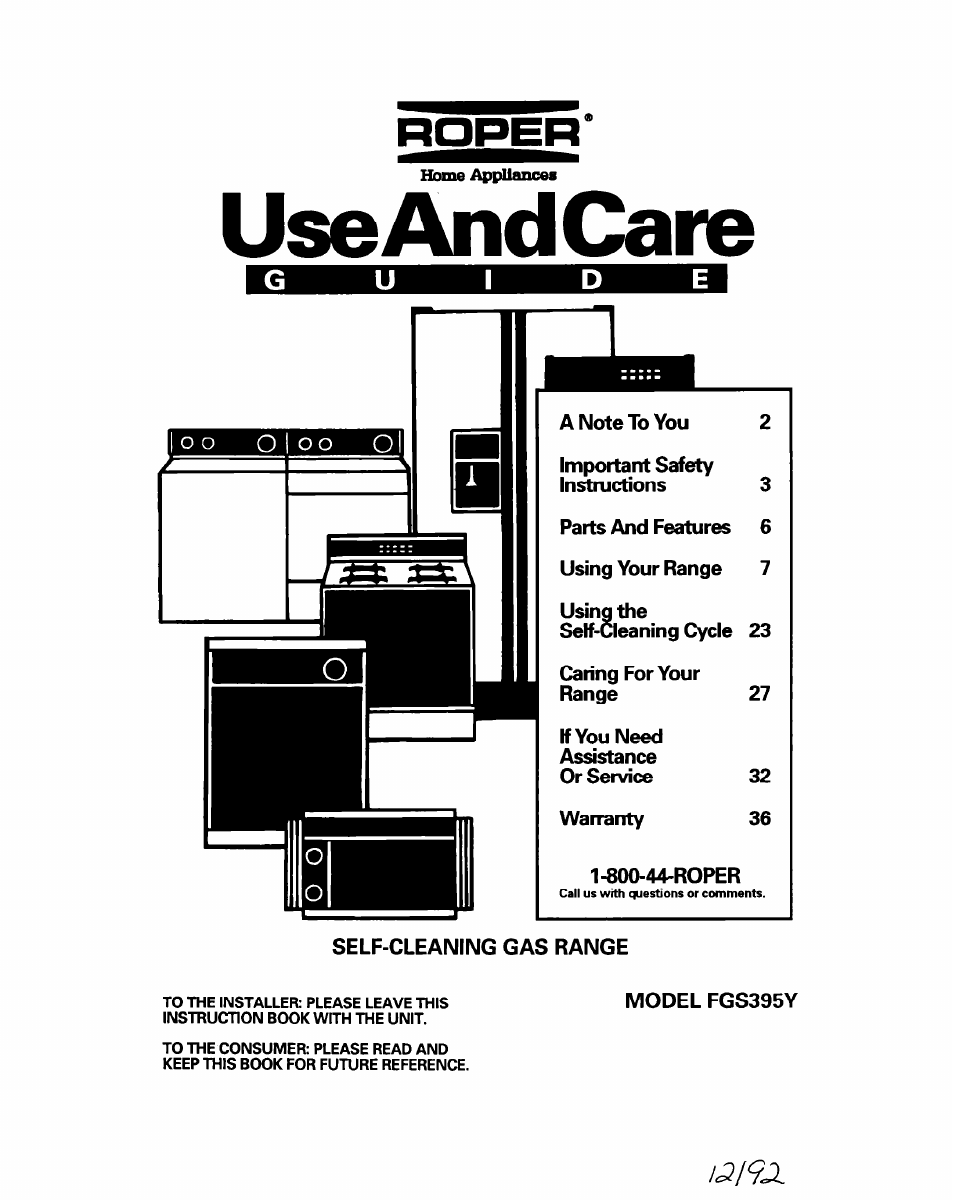 Whirlpool FGS395Y User Manual | 36 pages