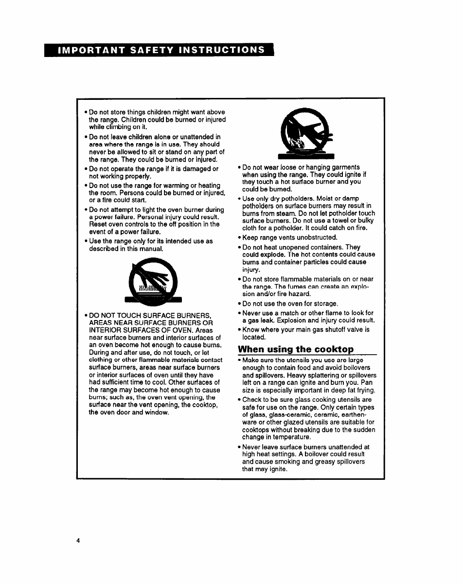 When using the cooktop | Whirlpool FGS395Y User Manual | Page 4 / 36