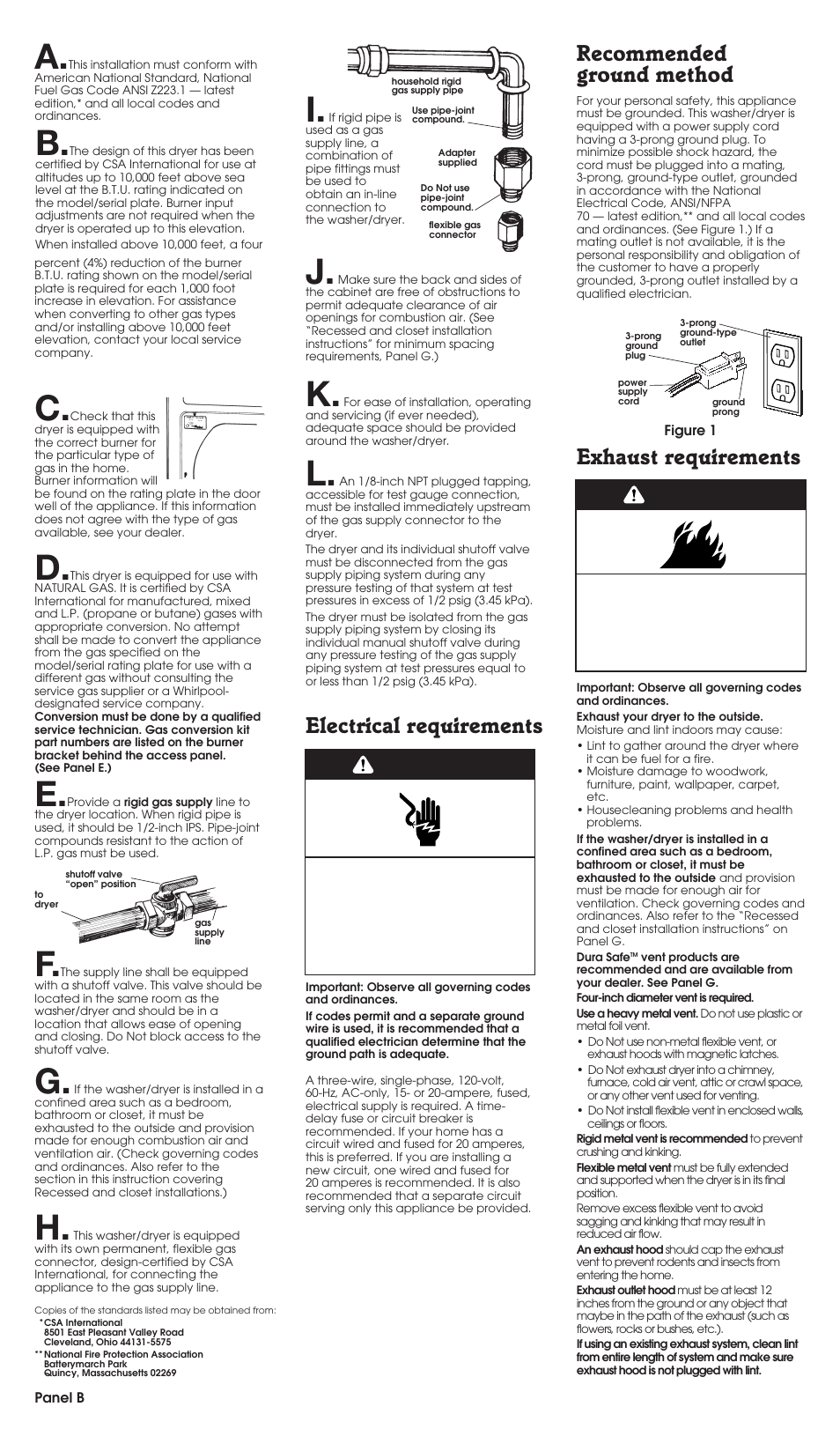 Recommended ground method, Electrical requirements, Exhaust requirements | Warning | Whirlpool 3395326 User Manual | Page 3 / 9