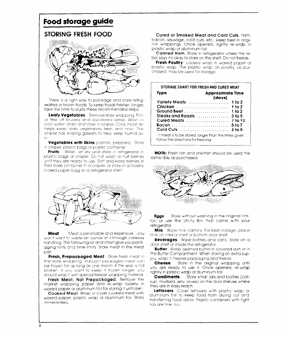 Food storage guide, Storing fresh food | Whirlpool ED19TK User Manual | Page 8 / 12