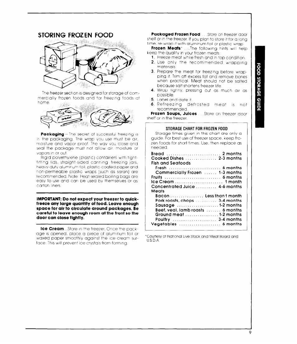 Storing frozen food | Whirlpool ED19TK User Manual | Page 9 / 12