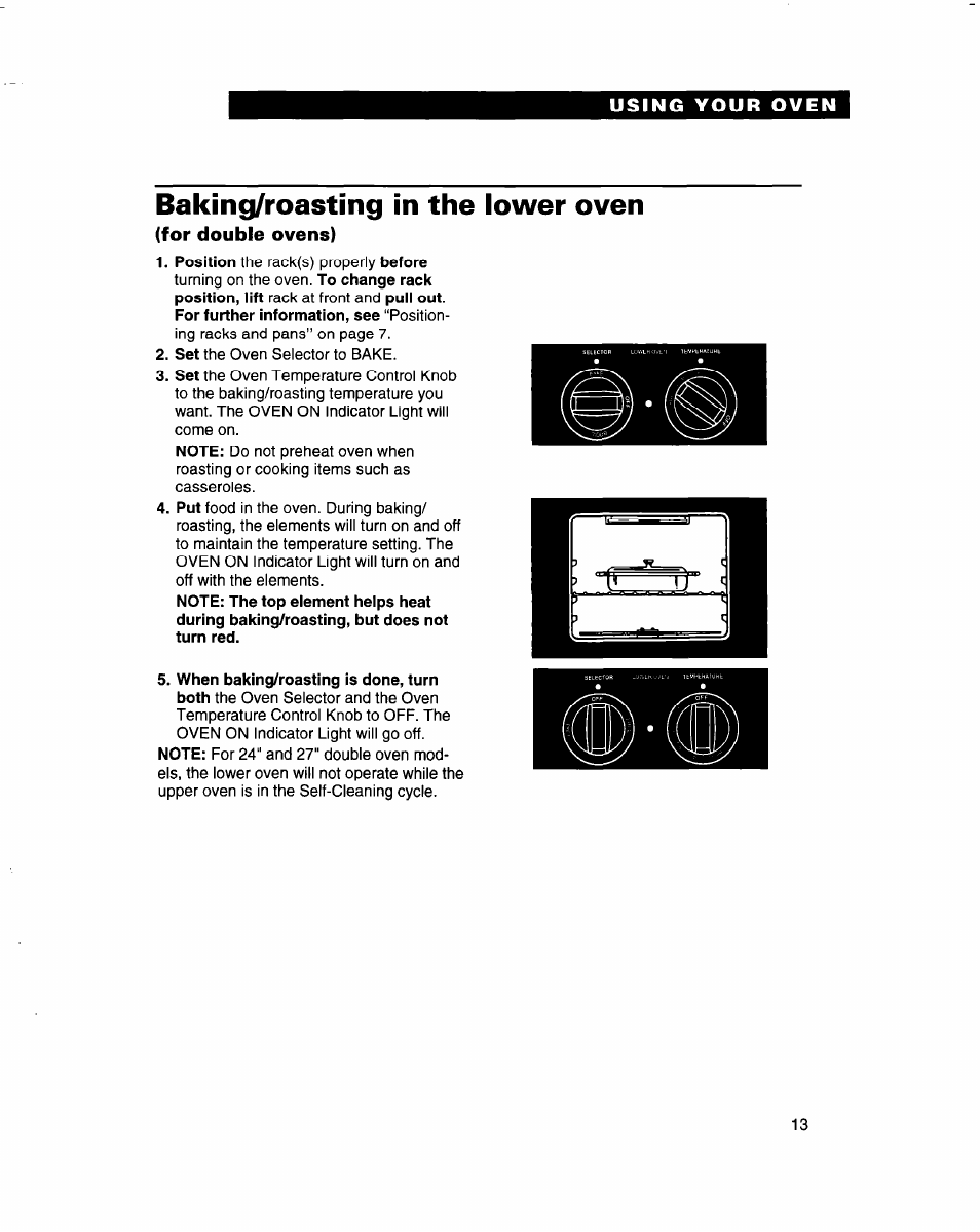 Baking/roasting in the lower oven, For double ovens) | Whirlpool RB770PXB User Manual | Page 13 / 40