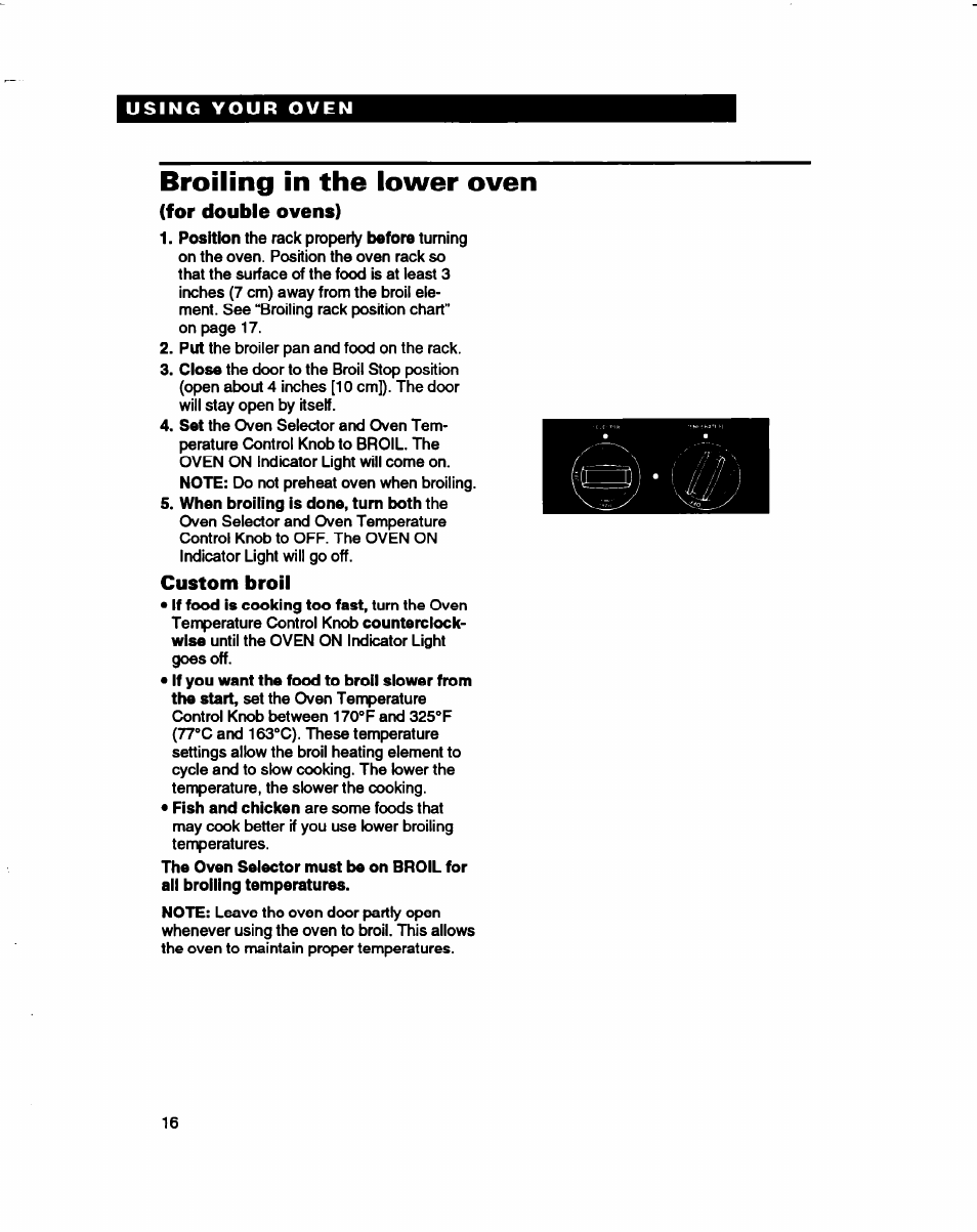 Broiling in the lower oven, Broiiing in the lower oven | Whirlpool RB770PXB User Manual | Page 16 / 40