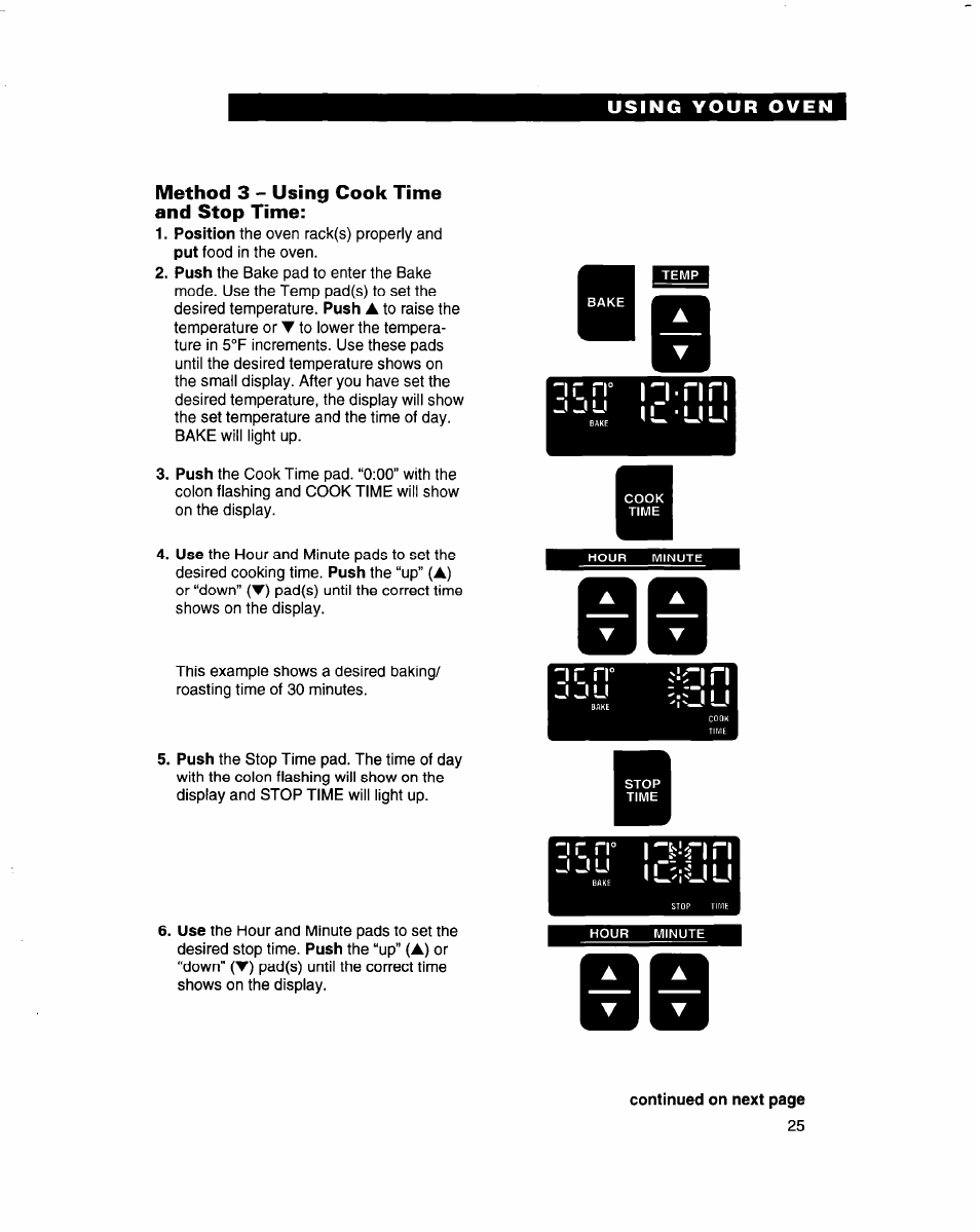 Method 3 - using cook time and stop time, I c. rr n. n n, N° i "i | Iúü li | Whirlpool RB770PXB User Manual | Page 25 / 40