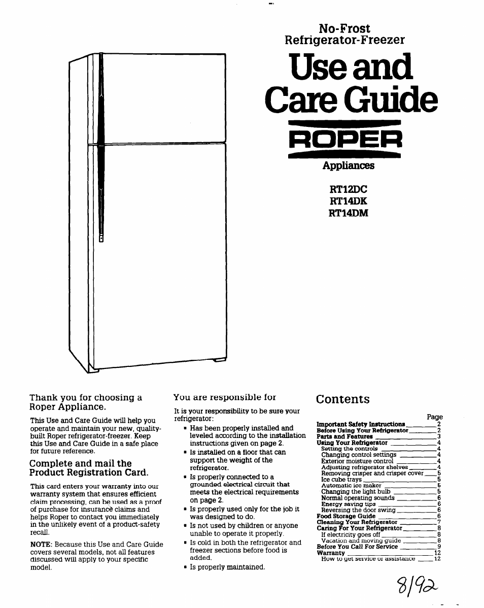 Whirlpool RT12DC User Manual | 12 pages