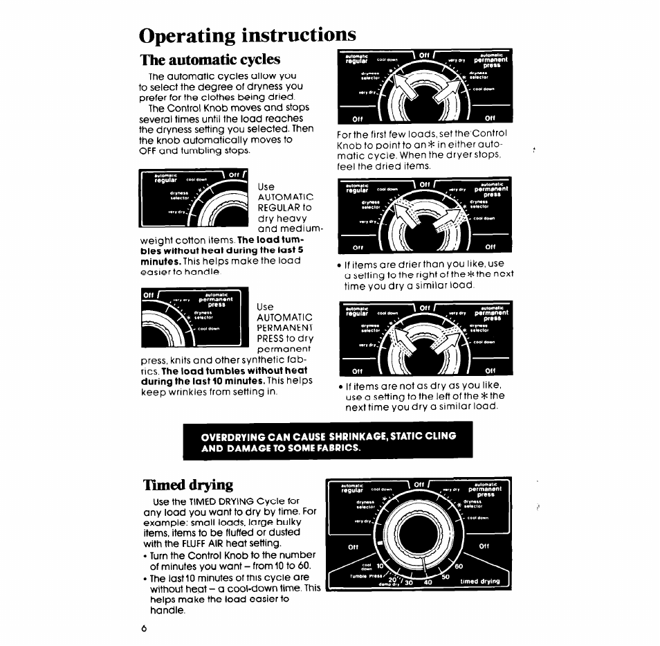 Operating instructions, The automatic cycles, Hmed drying | Whirlpool ELECTRIC LE5795XM User Manual | Page 6 / 12