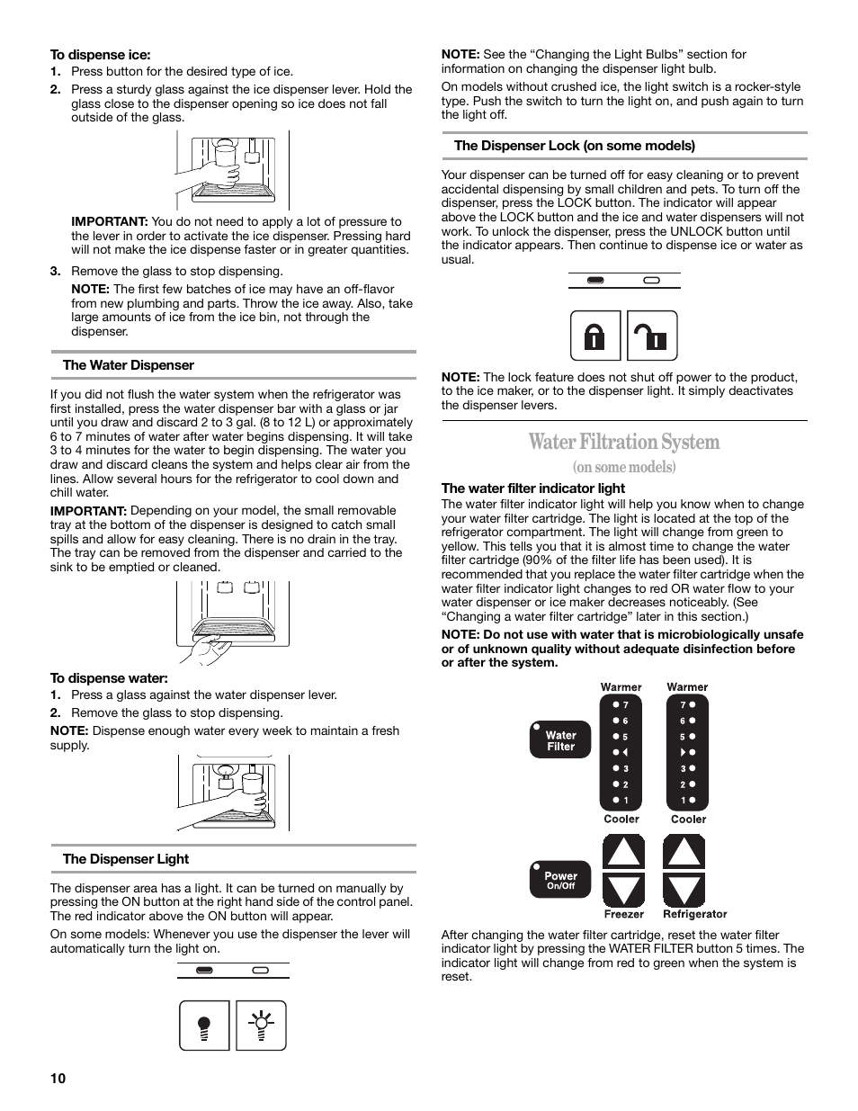 Water filtration system, On some models) | Whirlpool 6GC5THGXKS00 User Manual | Page 10 / 20