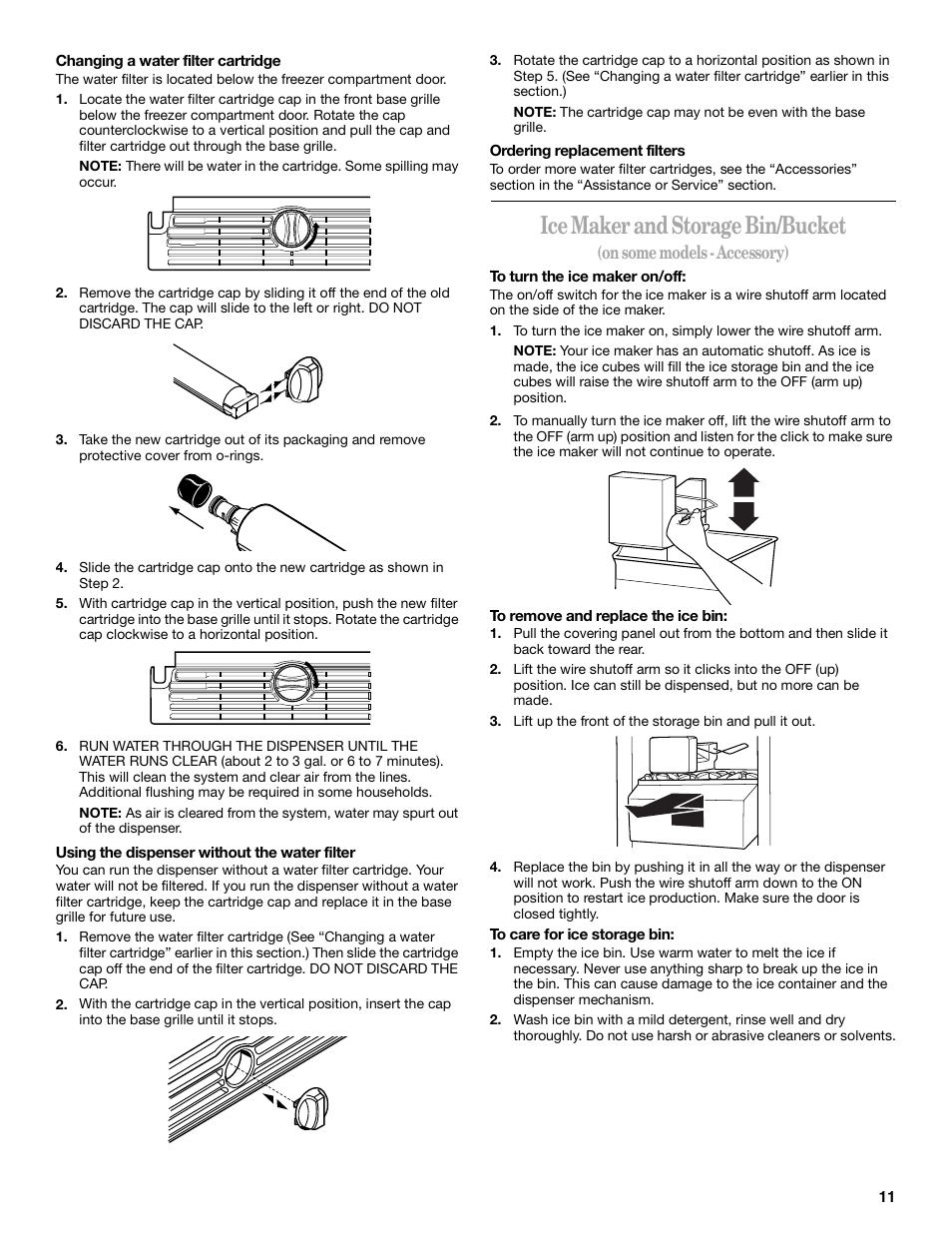 Ice maker and storage bin/bucket, On some models - accessory) | Whirlpool 6GC5THGXKS00 User Manual | Page 11 / 20