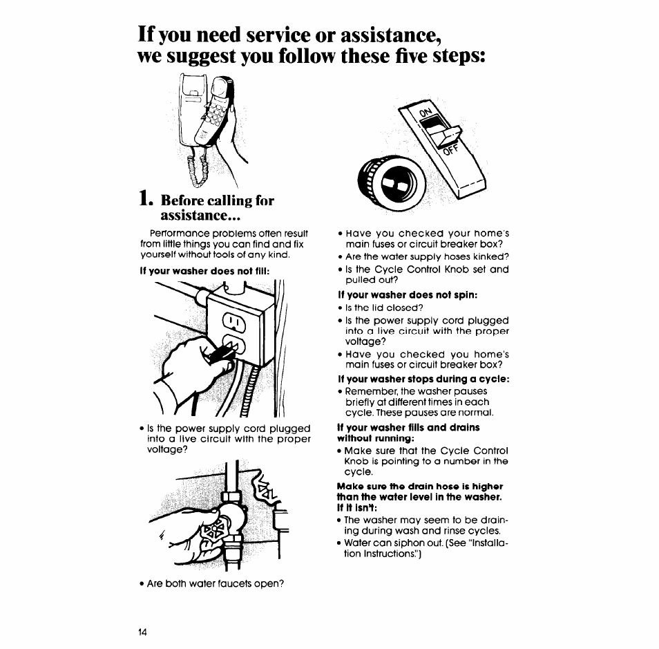 Before calling for assistance | Whirlpool LA638OXS User Manual | Page 14 / 16