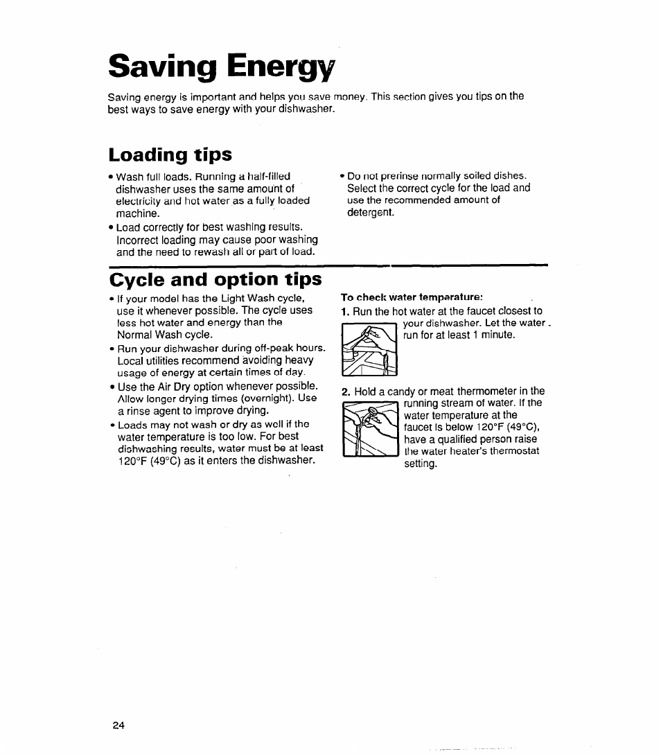 Saving energy, Loading tips, Cycle and option tips | Whirlpool 830 User Manual | Page 24 / 31