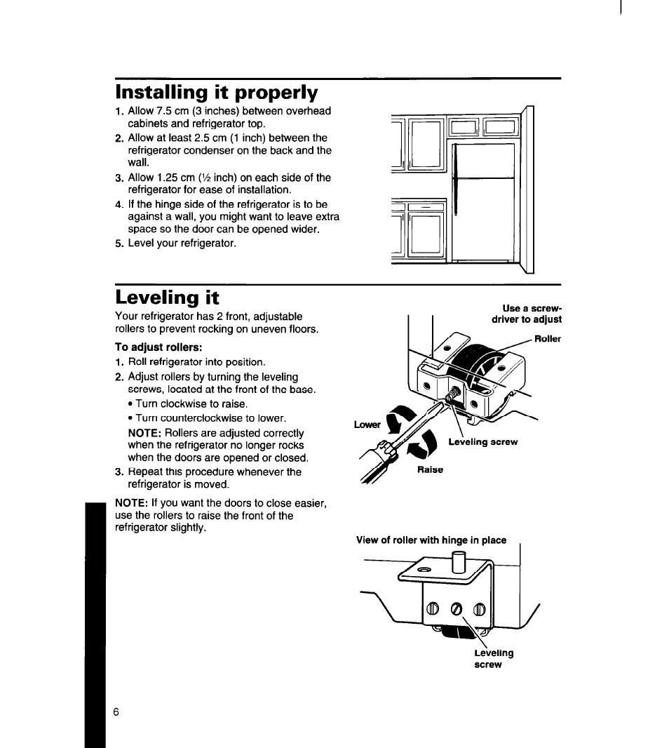 Installing it properly, Leveling it | Whirlpool 8ET14GK User Manual | Page 7 / 21