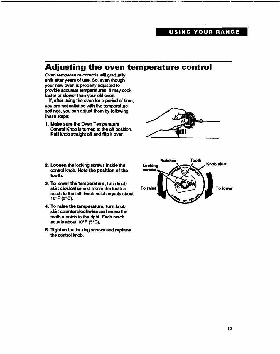 Adjusting the oven temperature control | Whirlpool FGP315B User Manual | Page 13 / 27