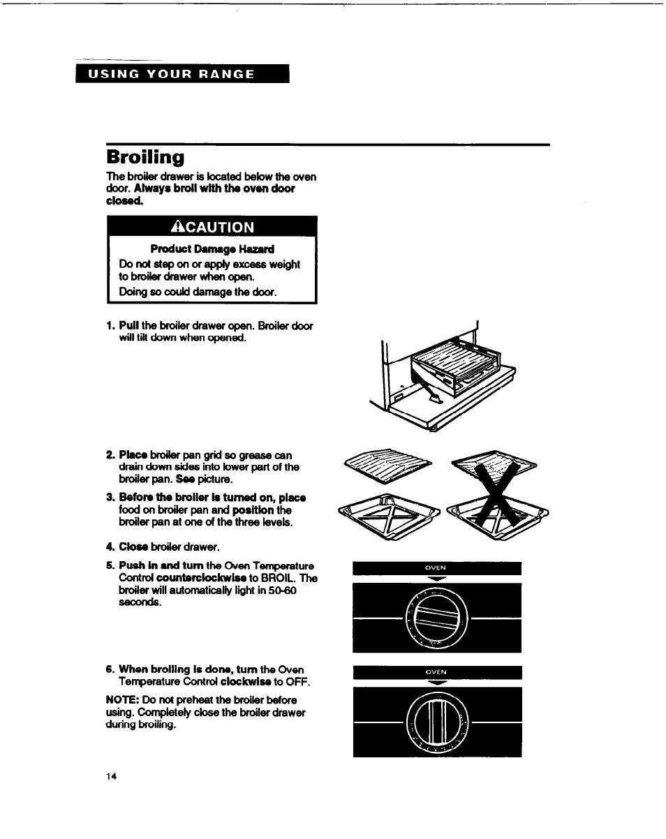 Broiling, Broiiing | Whirlpool FGP315B User Manual | Page 14 / 27