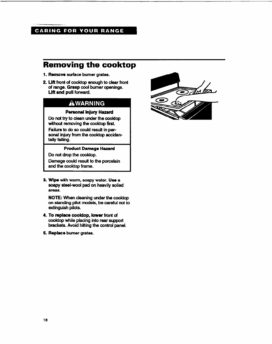 Removing the cooktop | Whirlpool FGP315B User Manual | Page 18 / 27