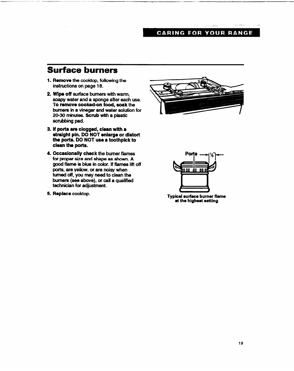 Surface burners | Whirlpool FGP315B User Manual | Page 19 / 27