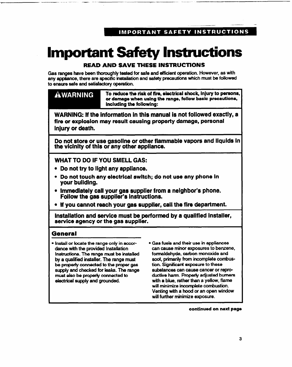 Important safety instructions | Whirlpool FGP315B User Manual | Page 3 / 27