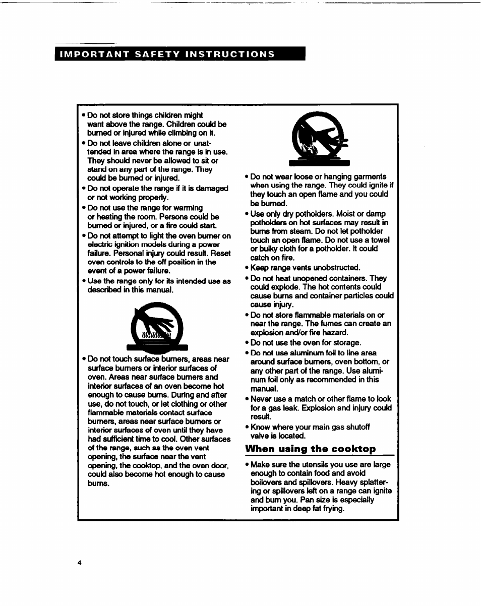 When using the cooktop | Whirlpool FGP315B User Manual | Page 4 / 27