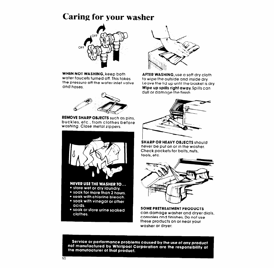Caring for your washer | Whirlpool GLA7900XM User Manual | Page 10 / 12