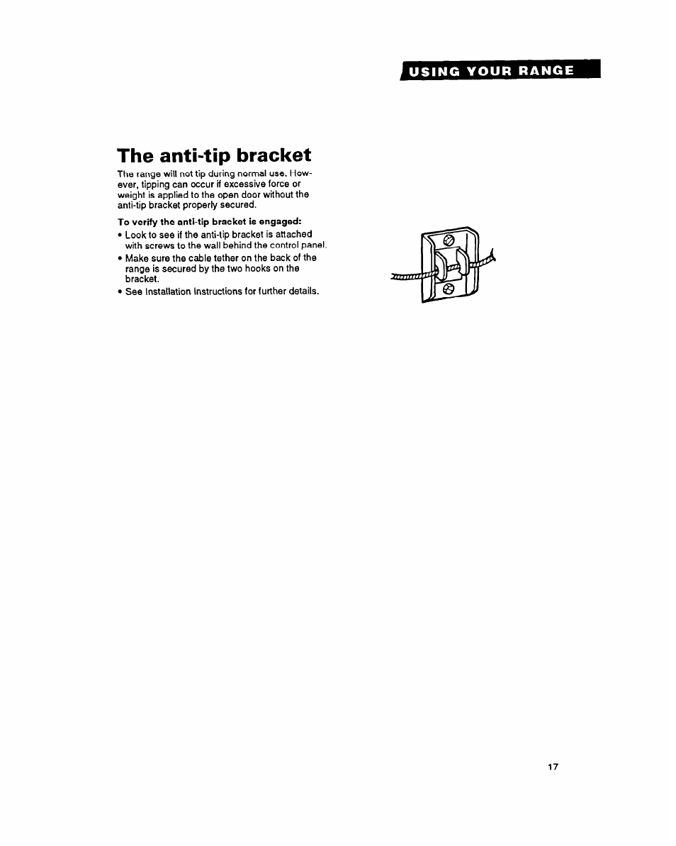 The anti-tip bracket | Whirlpool FEP340Y User Manual | Page 17 / 28