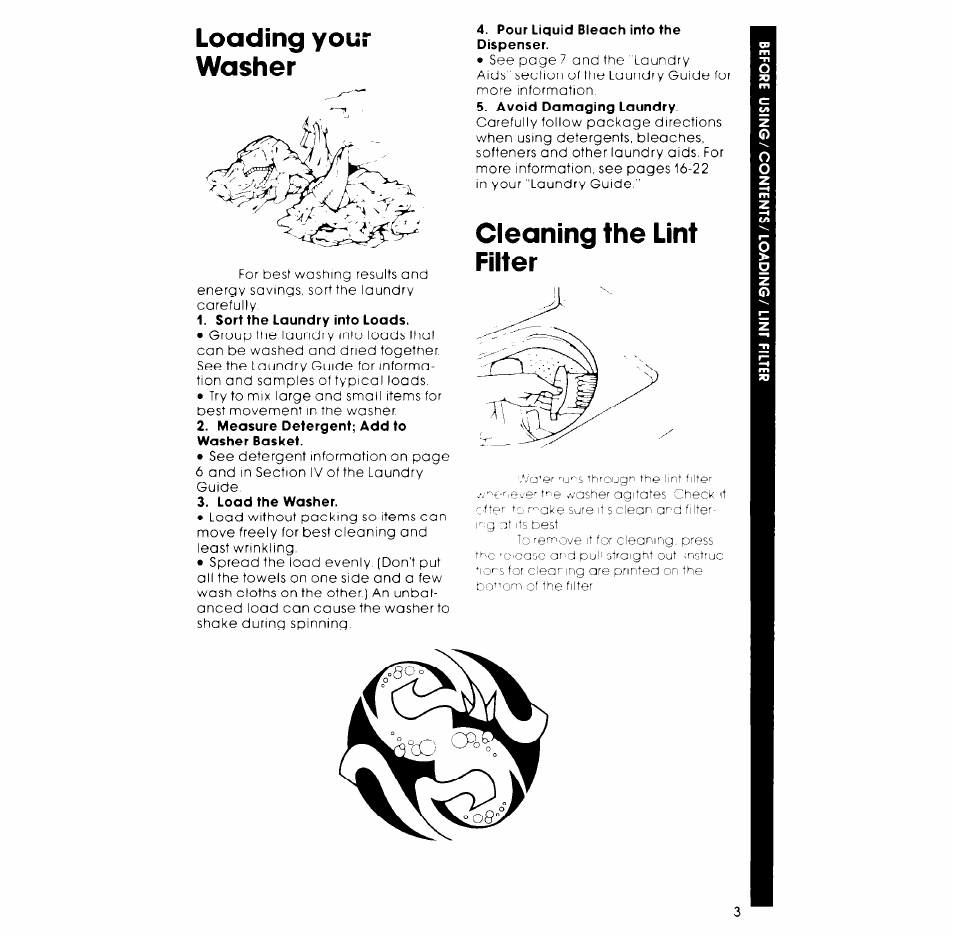 Loading your washer, Cleaning the lint filter | Whirlpool LA5530XK User Manual | Page 3 / 12