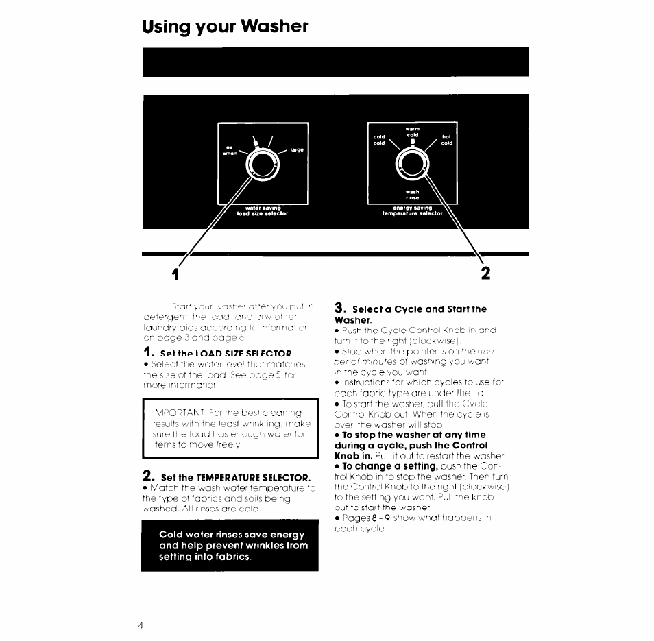 Using your washer | Whirlpool LA5530XK User Manual | Page 4 / 12