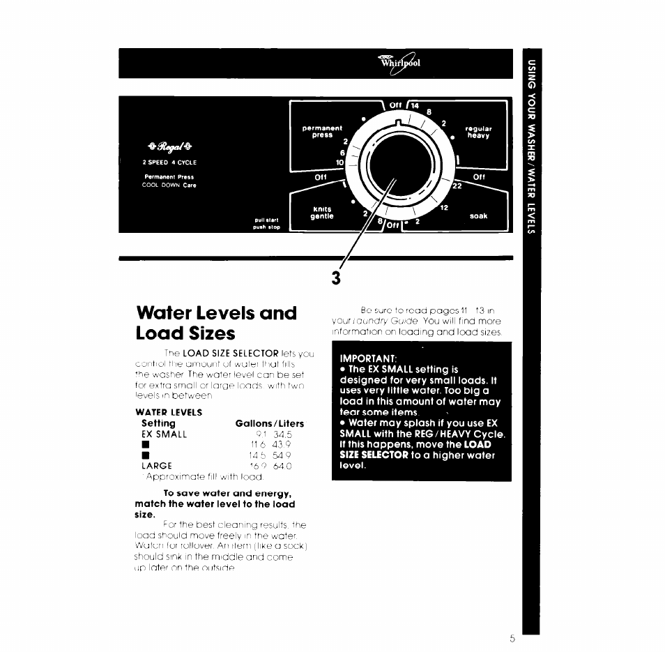 Water levels and load sizes | Whirlpool LA5530XK User Manual | Page 5 / 12