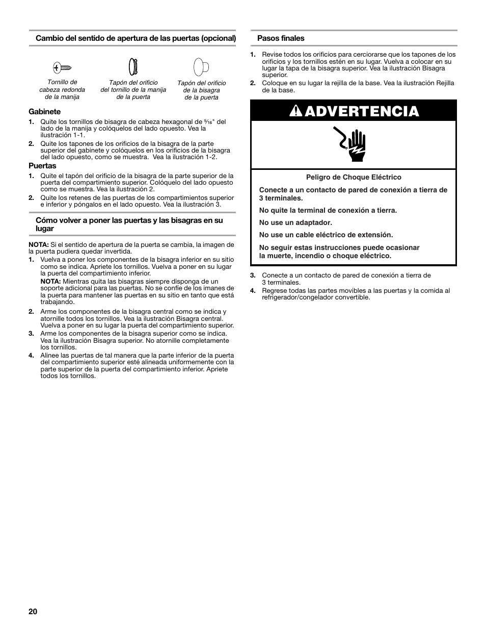 Advertencia | Whirlpool ator 2314466 User Manual | Page 20 / 48