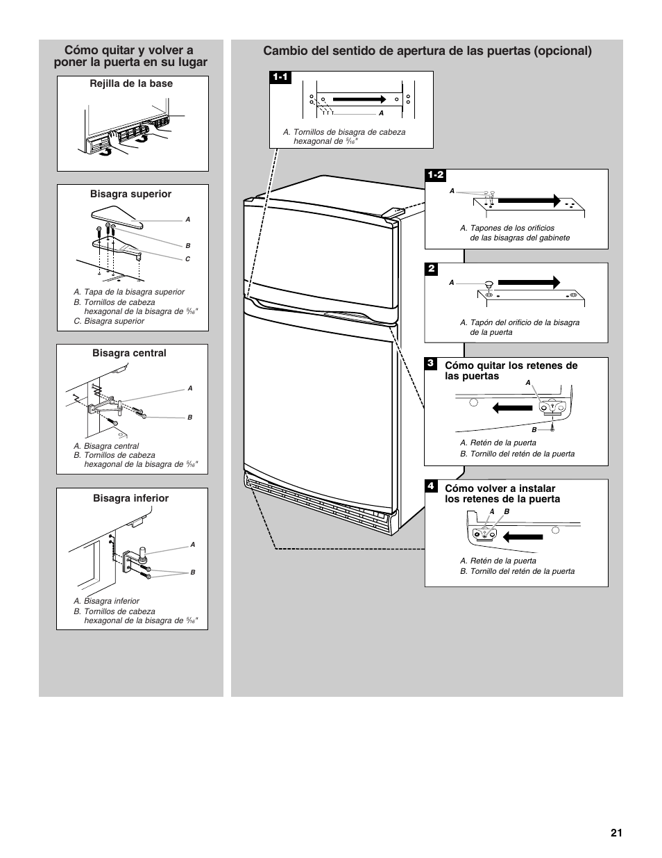 Cómo quitar y volver a poner la puerta en su lugar | Whirlpool ator 2314466 User Manual | Page 21 / 48