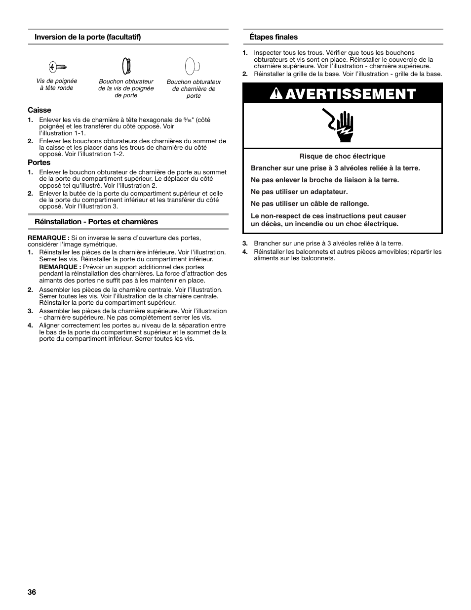 Avertissement | Whirlpool ator 2314466 User Manual | Page 36 / 48
