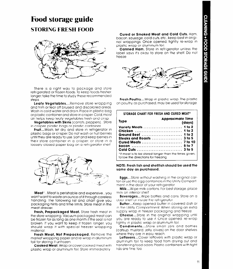 Food storage guide, Storing fresh food | Whirlpool ET22DK User Manual | Page 11 / 20