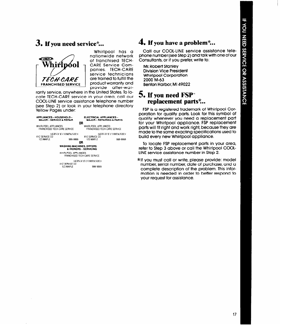 If you need service, 4« if you have a problem, If you need fsp " replacement parts | Whir ol, If you have a problem | Whirlpool ET22DK User Manual | Page 17 / 20