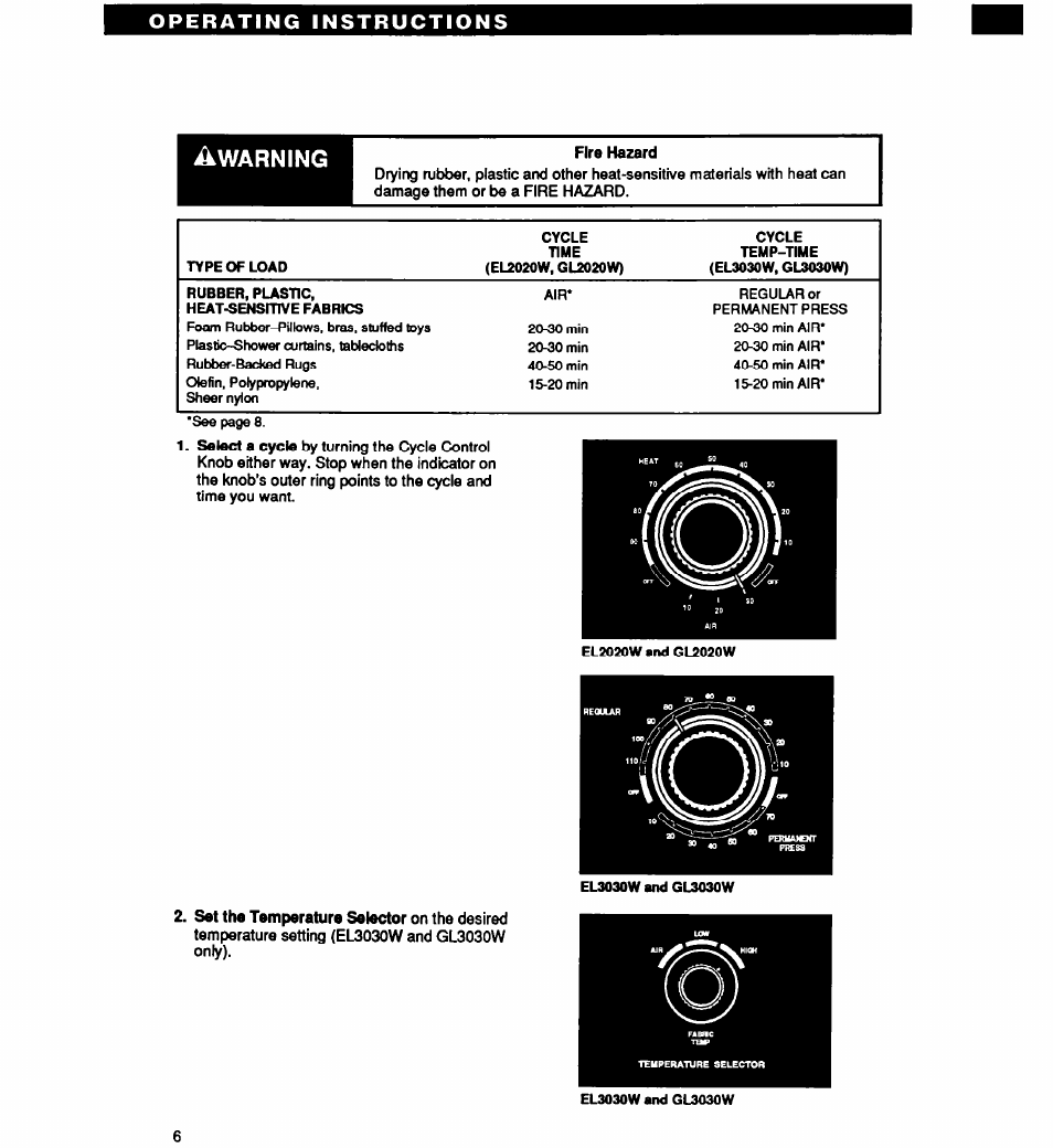 Warning | Whirlpool EL2020W User Manual | Page 6 / 20