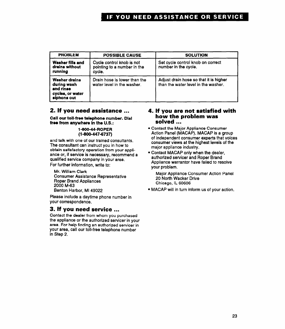 If you need assistance, If you need service | Whirlpool RAP5244A User Manual | Page 23 / 24