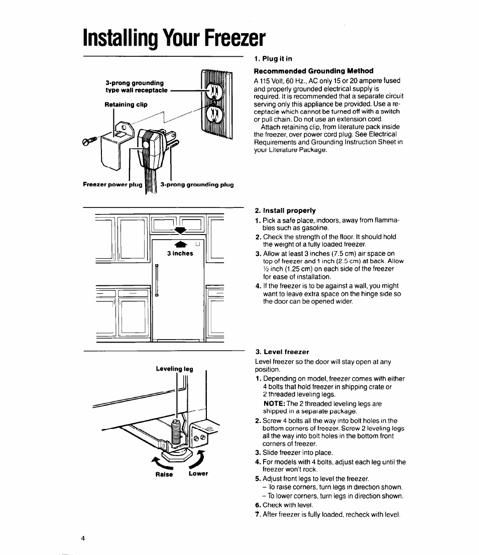 Installing your freezer | Whirlpool EVl5OFXW User Manual | Page 4 / 8