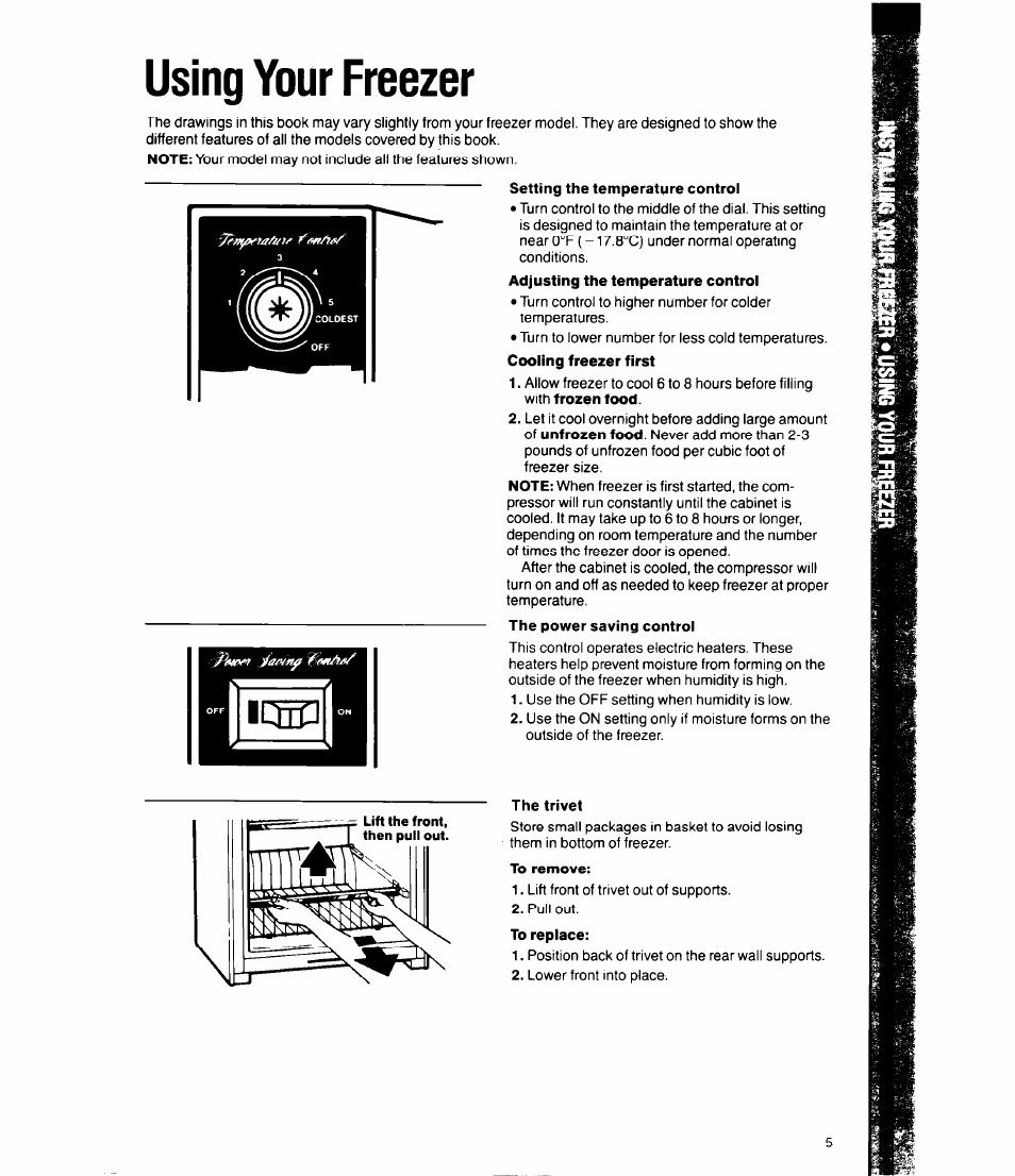 Using your freezer | Whirlpool EVl5OFXW User Manual | Page 5 / 8