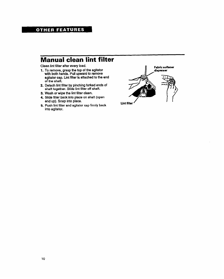 Manual clean lint filter | Whirlpool RAM5243A User Manual | Page 10 / 23