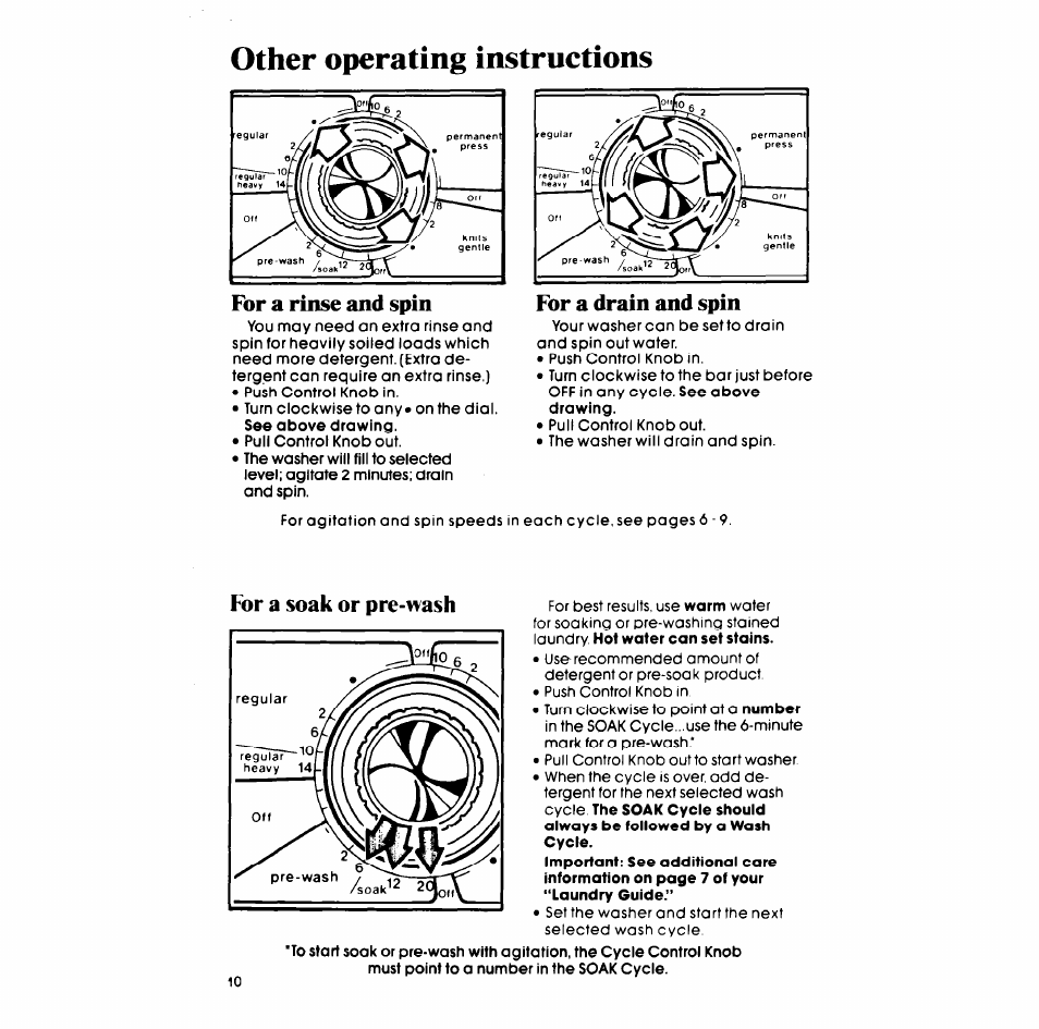Other operating instructions, For a soak or pre-nash | Whirlpool LA5600XP User Manual | Page 10 / 16