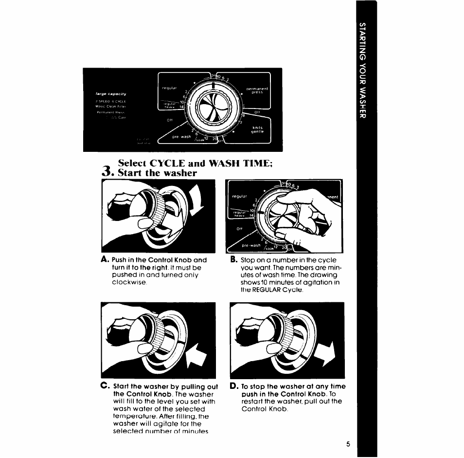 Select cycle and wash time; 3. start the washer | Whirlpool LA5600XP User Manual | Page 5 / 16
