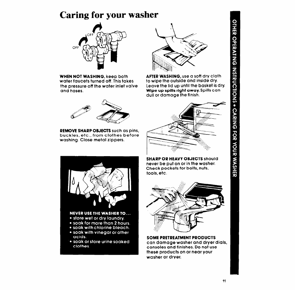 Caring for your washer | Whirlpool LA7800XP User Manual | Page 11 / 16