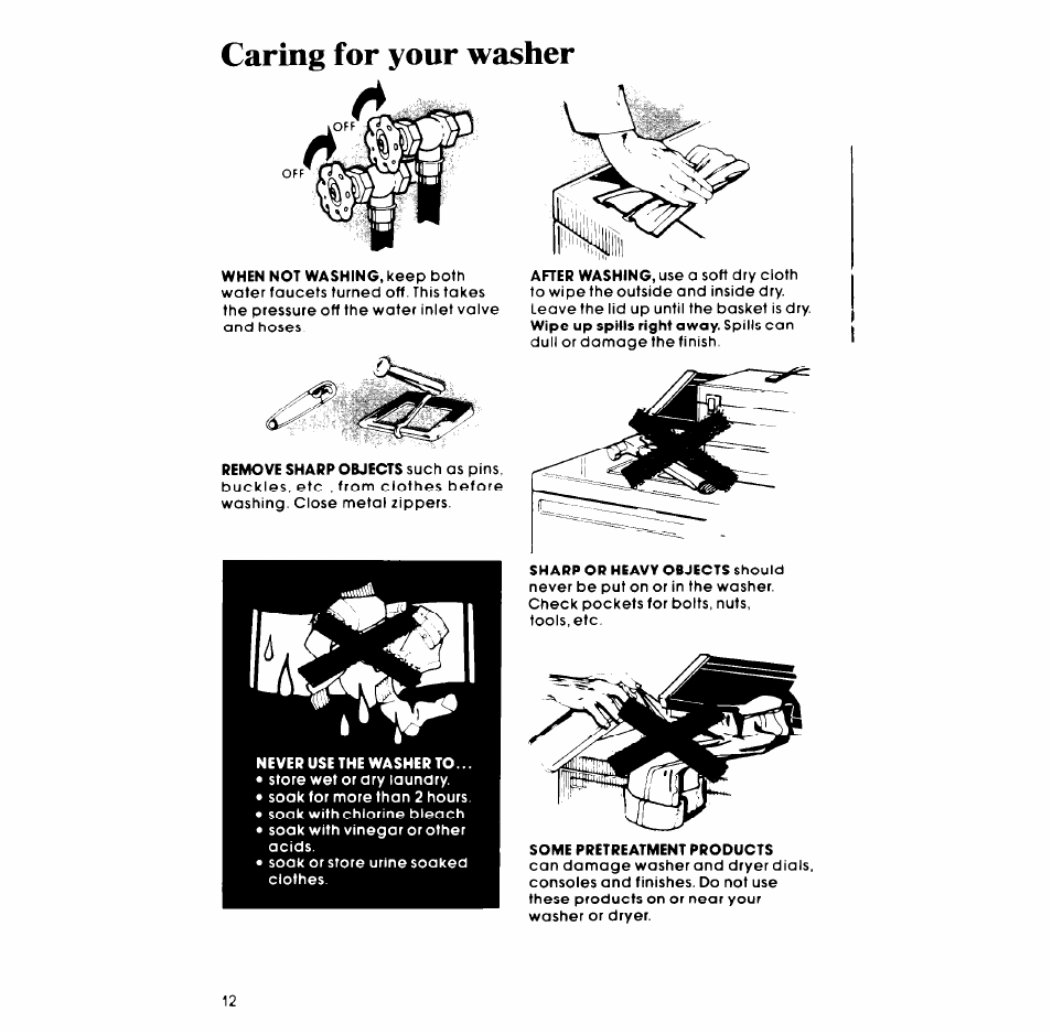 Caring for your washer | Whirlpool LA7800XP User Manual | Page 12 / 16