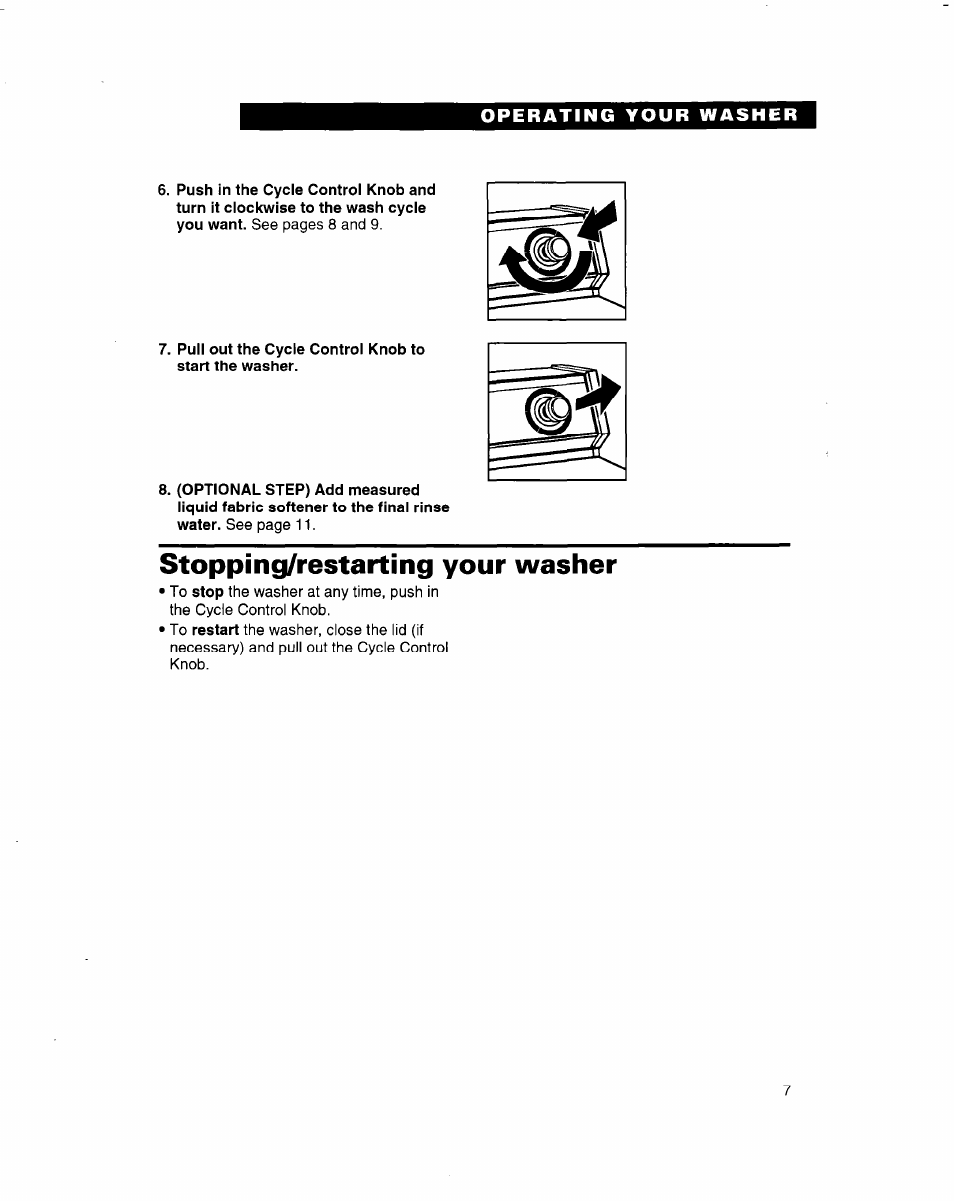 Stopping/restarting your washer | Whirlpool 3363560 User Manual | Page 7 / 23