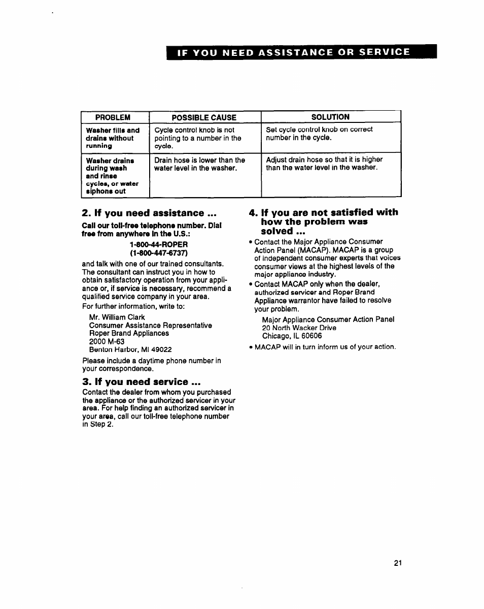 If you need assistance, If you need service | Whirlpool RAM4131A User Manual | Page 21 / 24