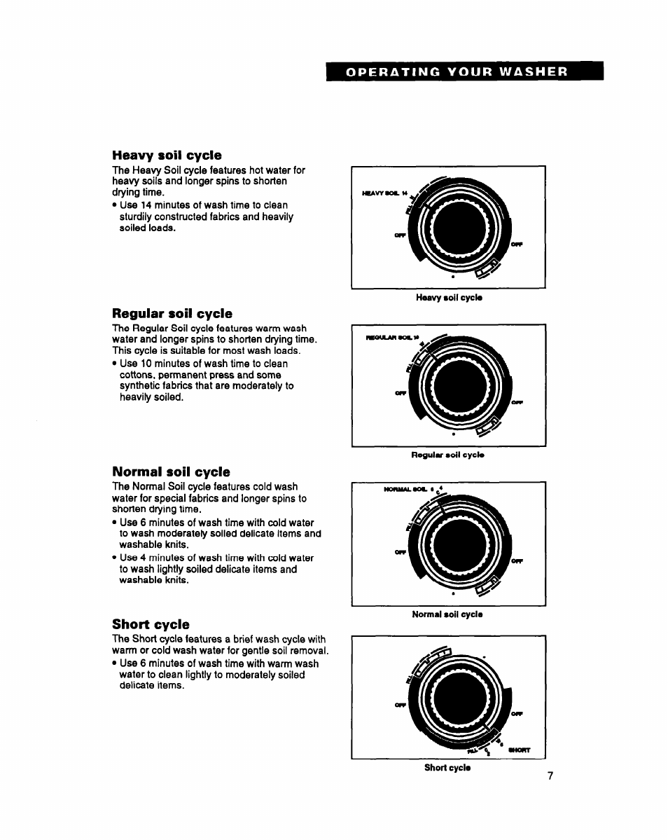 Heavy soil cycle, Regular soil cycle, Normal soil cycle | Short cycle | Whirlpool RAM4131A User Manual | Page 7 / 24