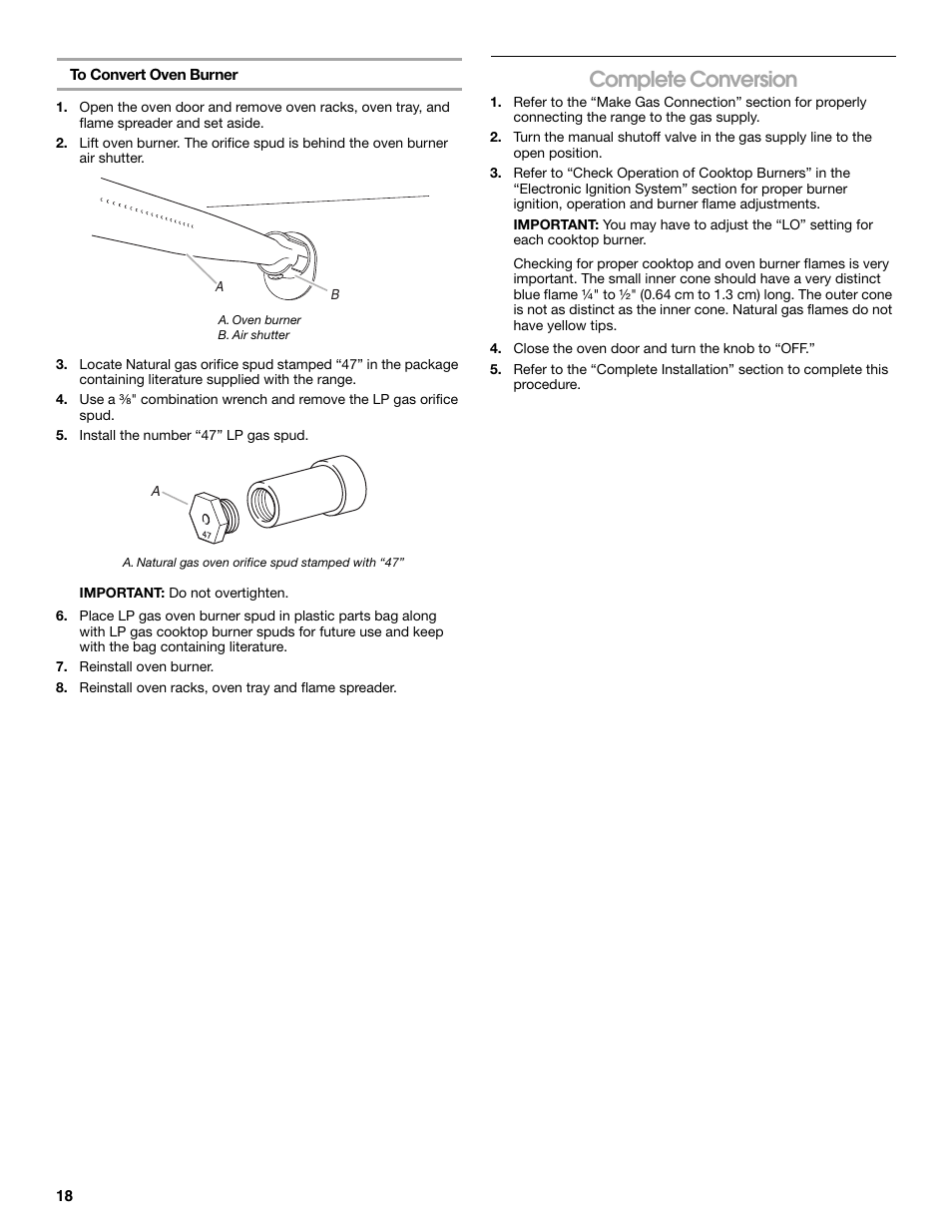 Complete conversion | Whirlpool 30" (76.2 CM) FREESTANDING GAS RANGES W10533016A User Manual | Page 18 / 20